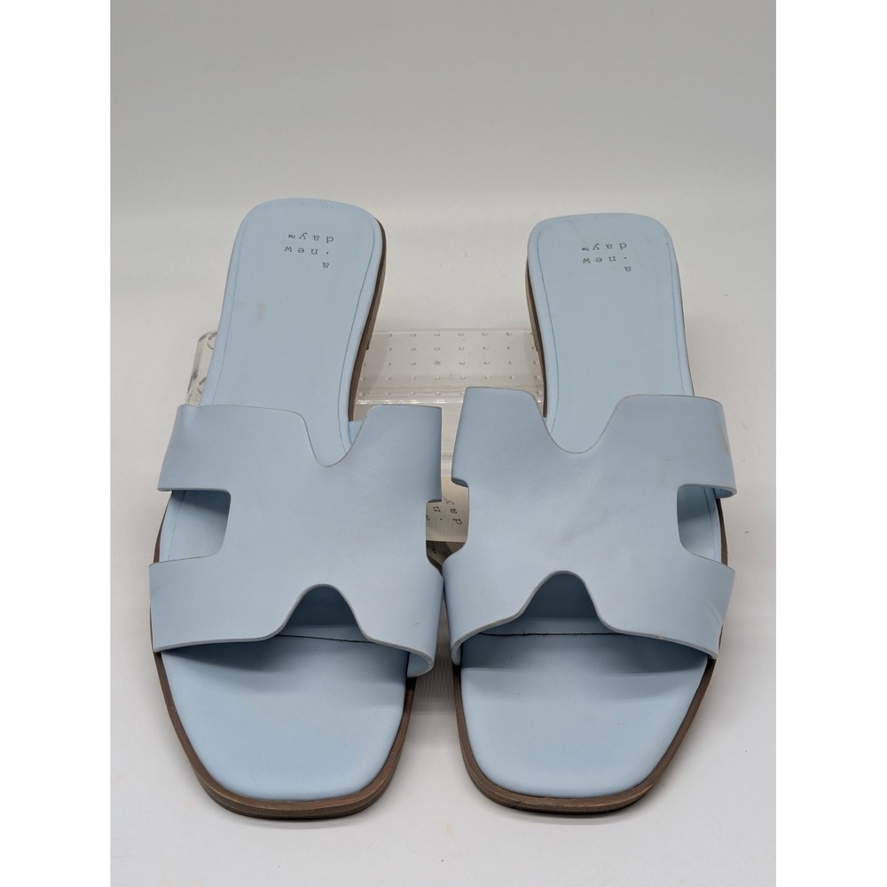 A New Day Blue H Band Slide Sandals Women's Size 11 NWT Flat Slip On Shoes